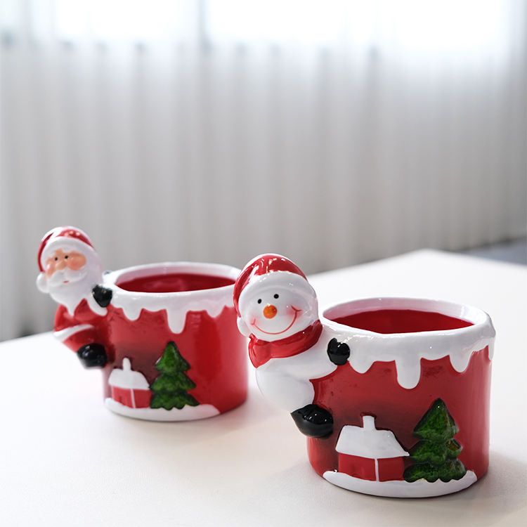 New Factory Direct Sale Home Decoration Custom Size Christmas Santa Claus Gift Ceramic Snowman Candle