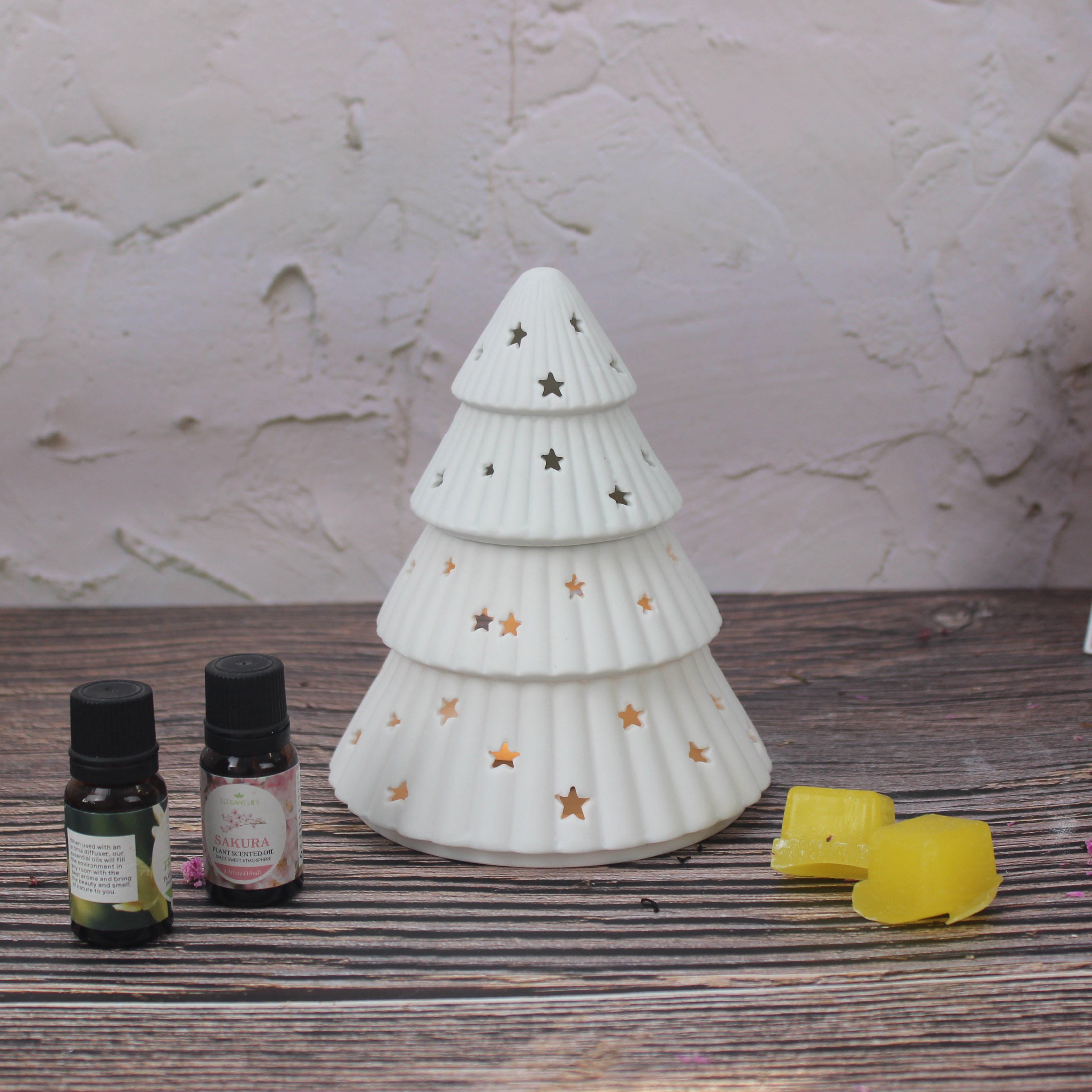 Christmas Tree Ceramic Tea Light Burner Fragrance Lamp Wax Melts Warmer in Ceramic White Ceramic Christmas Tree Oil Burner