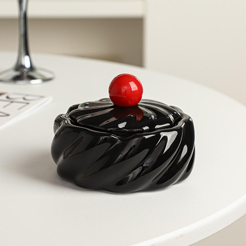 Supports Customization Cute pink Bowknot Design Home Office Hotel Black White Porcelain Round Smoking Ceramic Cigar Ashtray