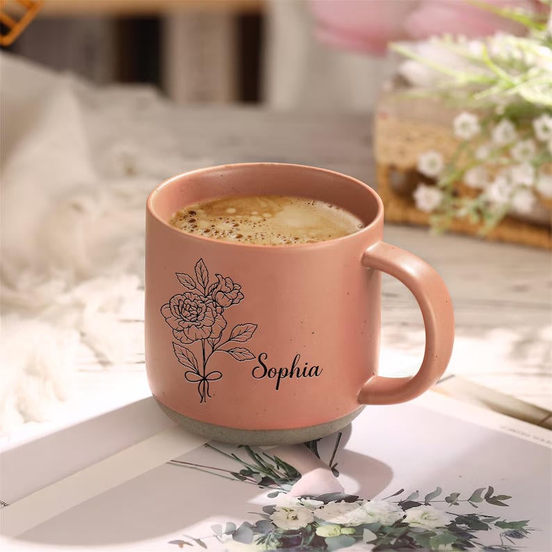 Personalized Rustic Stoneware Mug for Mom Mimi Nana Custom Engraved Coffee Cup Sentimental Gift for Grandmother Bridesmaid Her