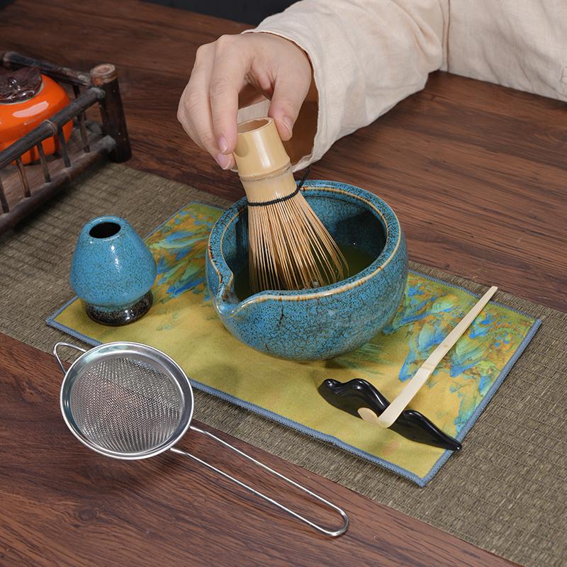 Matcha Bowl Ceramic Kiln-Formed Japanese Matcha Tea Bowl Set Tea Brush Set Bamboo Matcha Brush Song Dynasty Tea Ceremony Gift Set