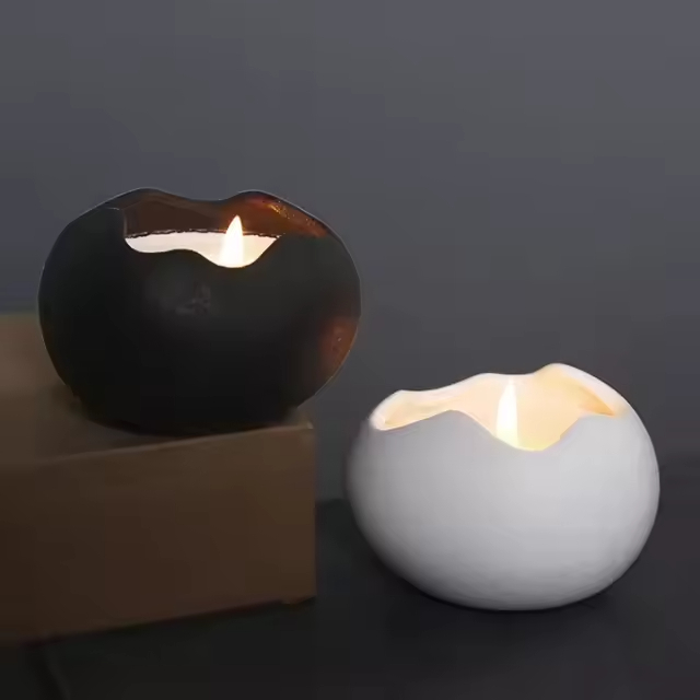 Aangepaste Matte Swart Wit Eiervormige Keramiek Geurkersieblikkie Groot Hoeveelheid Unieke Vat Houer vir Leë Kershouerhouer