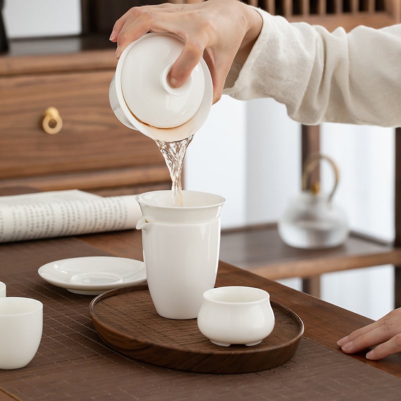 Kung Fu Tea Set High Grade Home Office Dehua White Ceramic Teapot Teacup Covered Bowl Complete Set Gift Set