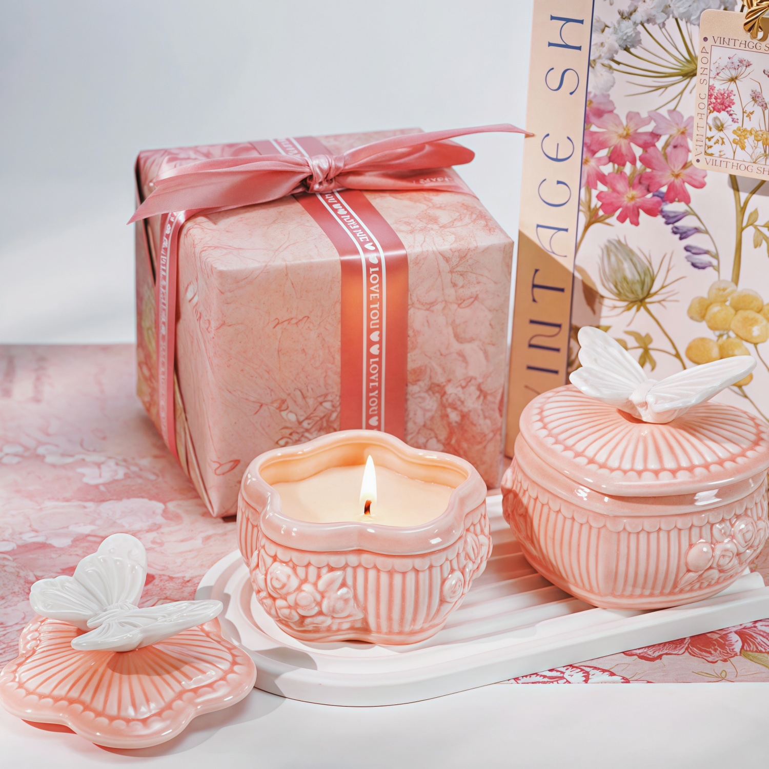Offerta Speciale Barattolo Ceramico Rosa Romantico Candela Aromaterapia Confezione Regalo per Ragazze per Decorazione Casa