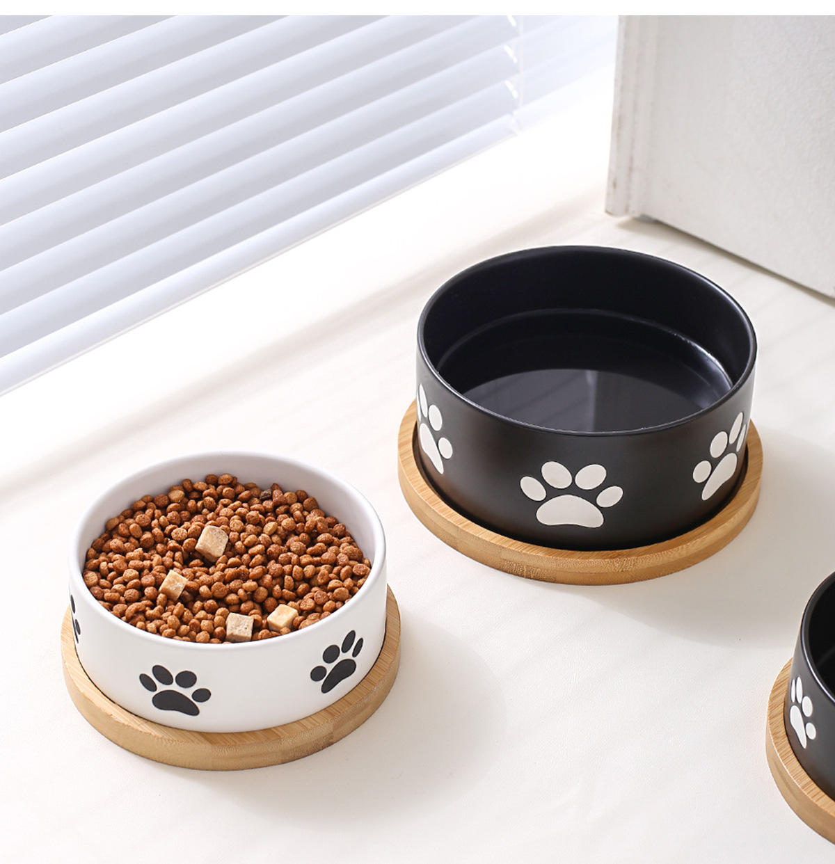 Custom Print Manufacturer Paw Printed Ceramic Wooden Frame Pet Cat Dog Bowl