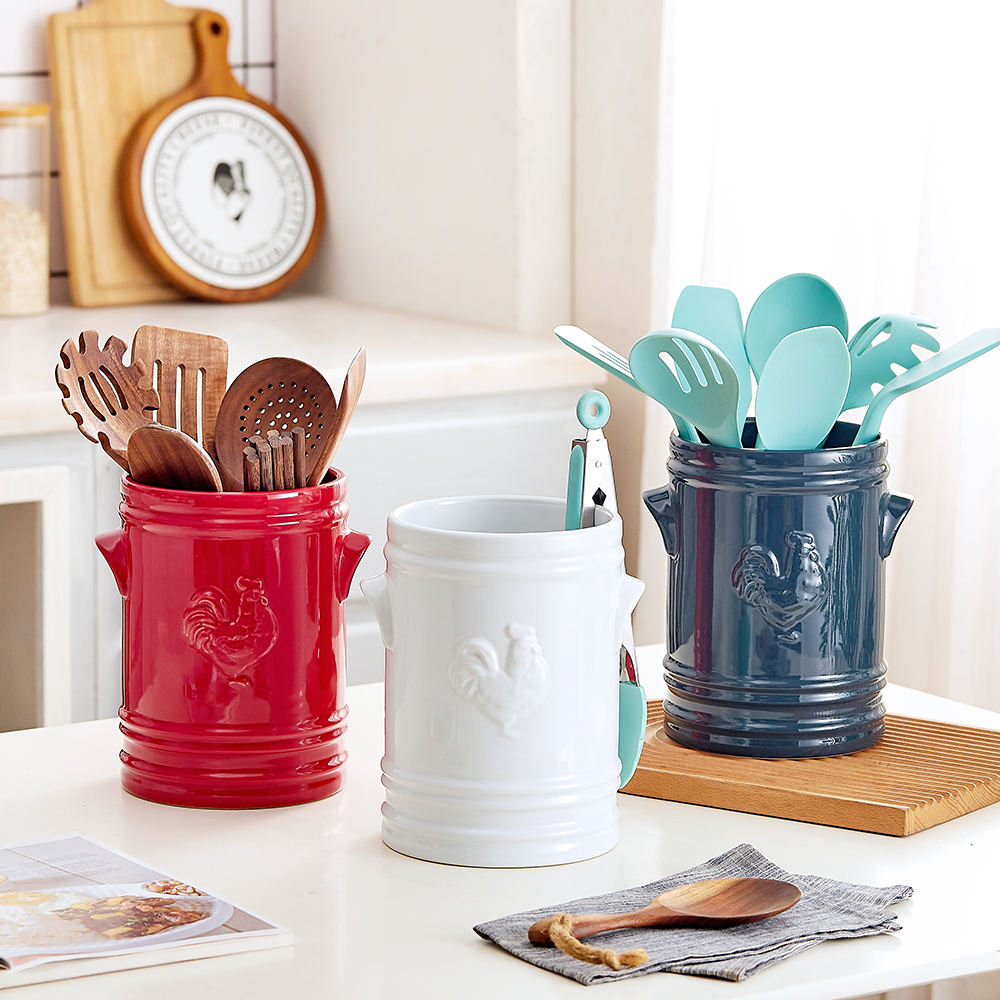 Cylinder Restaurant Home Cooking Tool Organizer Crock Spoon Holder Ceramic Kitchen Utensil Holder