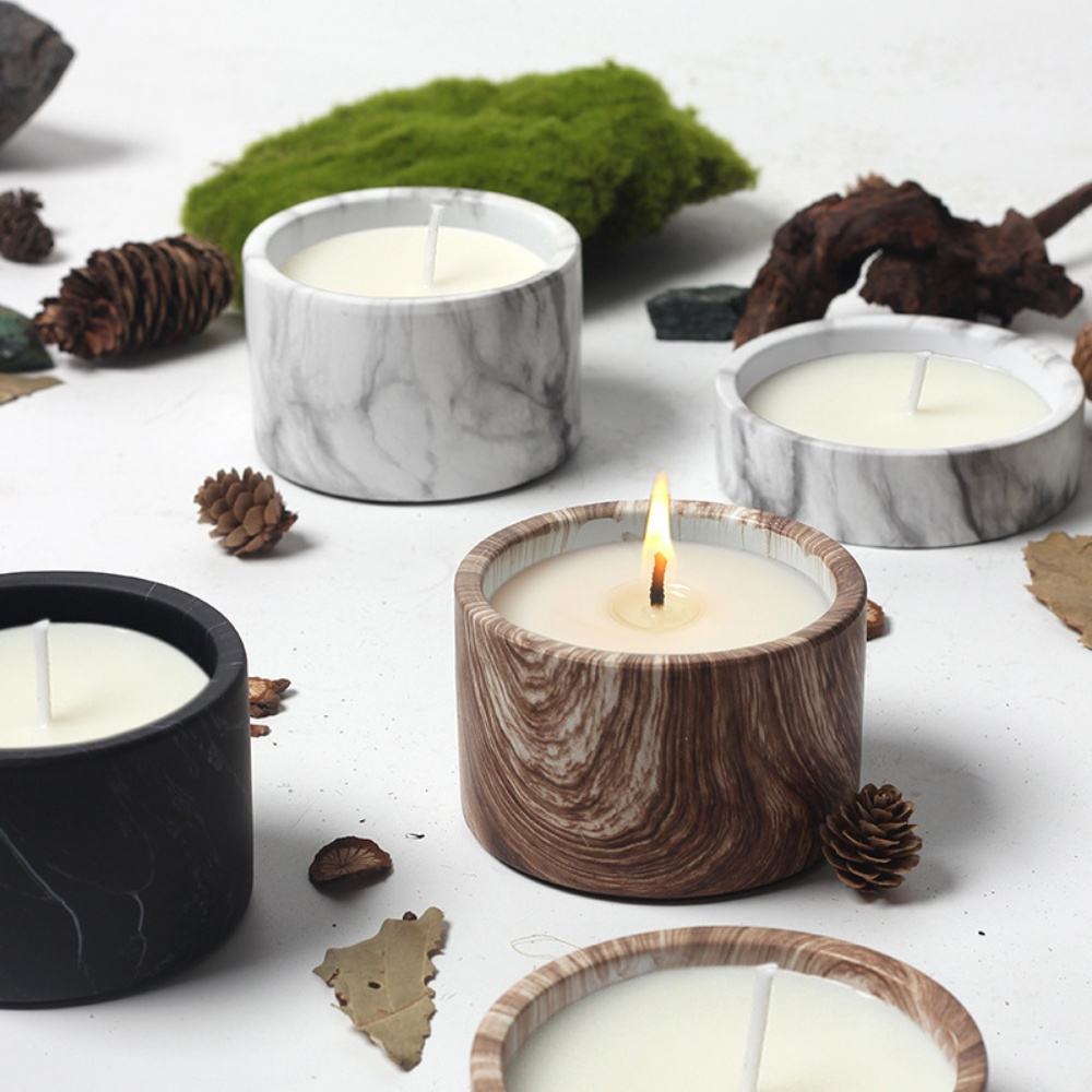 Custom Logo Size Black Grey Marbled Pattern Ceramic Empty Candle Making Container Vessels Jar