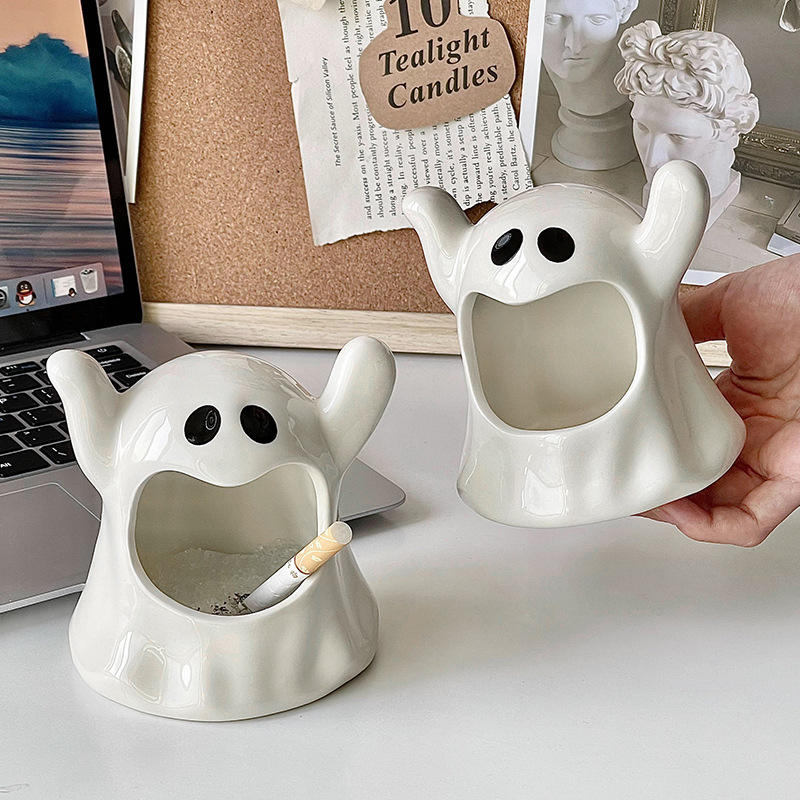 Advanced Sense Niche Customizable Ceramic Ashtray Porcelain Ghost Design Dormitory Living Room Personalized Gift Ornament Box