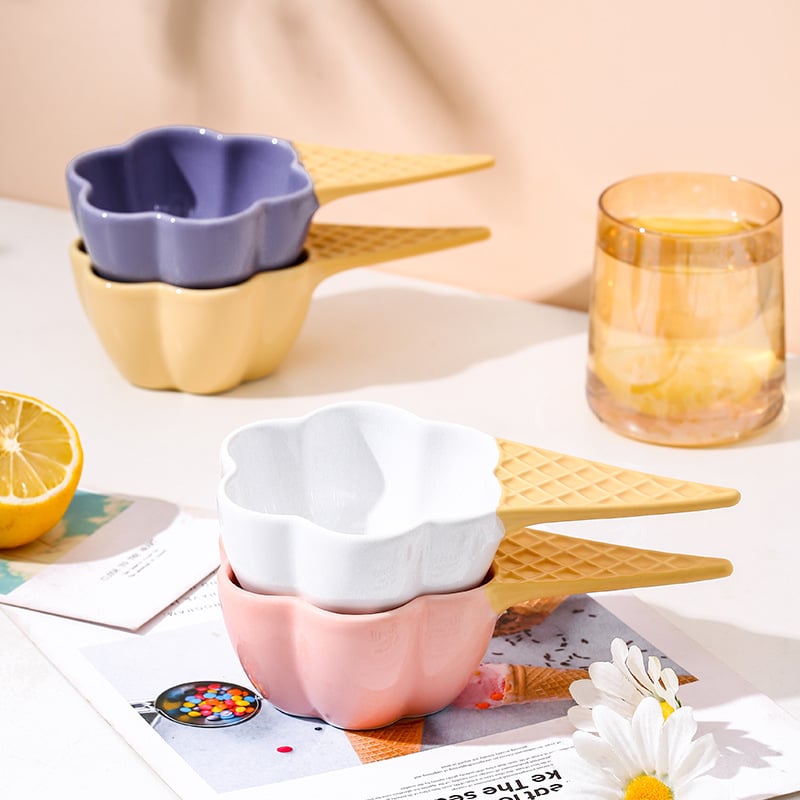 Creative Cute Ice Cream Shape Design Colorful Porcelain Small Bowls Dessert Snack Ceramic Bowl
