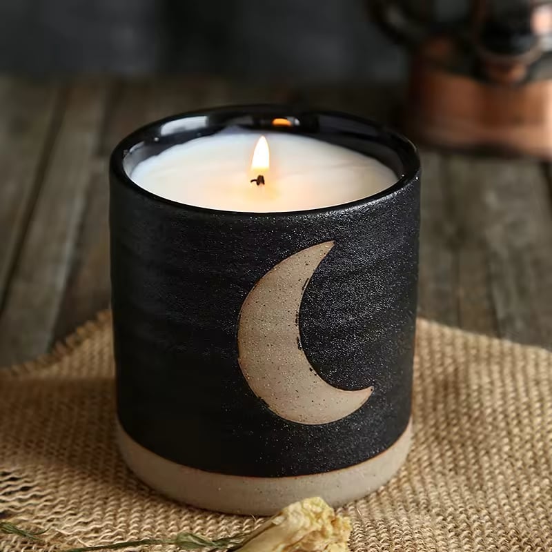 European Style Gift Crafts Sun Moon Pattern Frosted Matte Black White Unique Decorative Luxury Candle Jar
