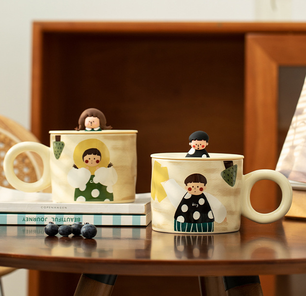 Cute Ceramic Mug with Lid Creative Couple Water Cup Home Breakfast Cup Coffee Cup