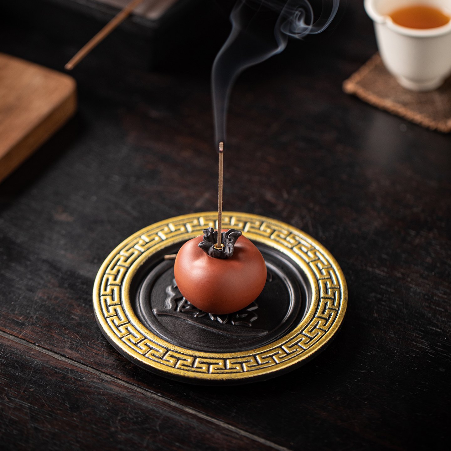 Persimmon Persimmon Ruyi Ceramic Incense Insert Incense Holder Household Indoor Incense incense sandalwood incense smoker Tea Ceremony Persimmon Incense Holder Decoration