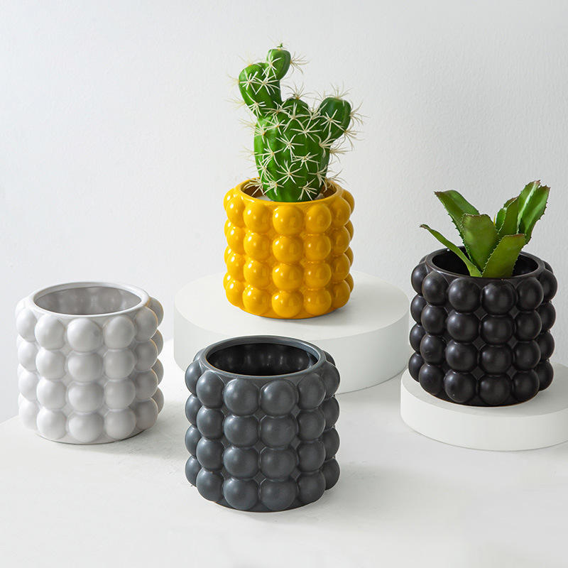 Art Pots Nordic Pottery Plant Pot Table Top Creative Ceramic Planter Bubble Pot With Drainage Succulent Cracked Ceramic Planter