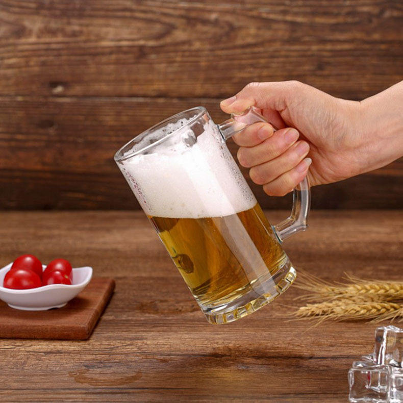 Custom Logo 500ml Transparent Beer Glass Mugs Beer Cups With Handle for Bar