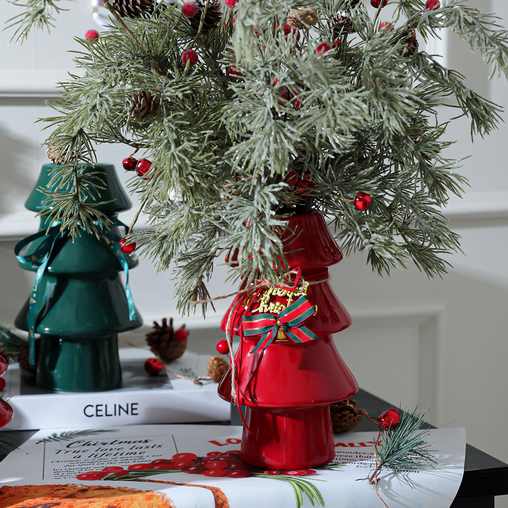 Ceramic Christmas Tree Vase for Flowers & Holiday Decor Fine Earthenware Centerpiece for Christmas Table