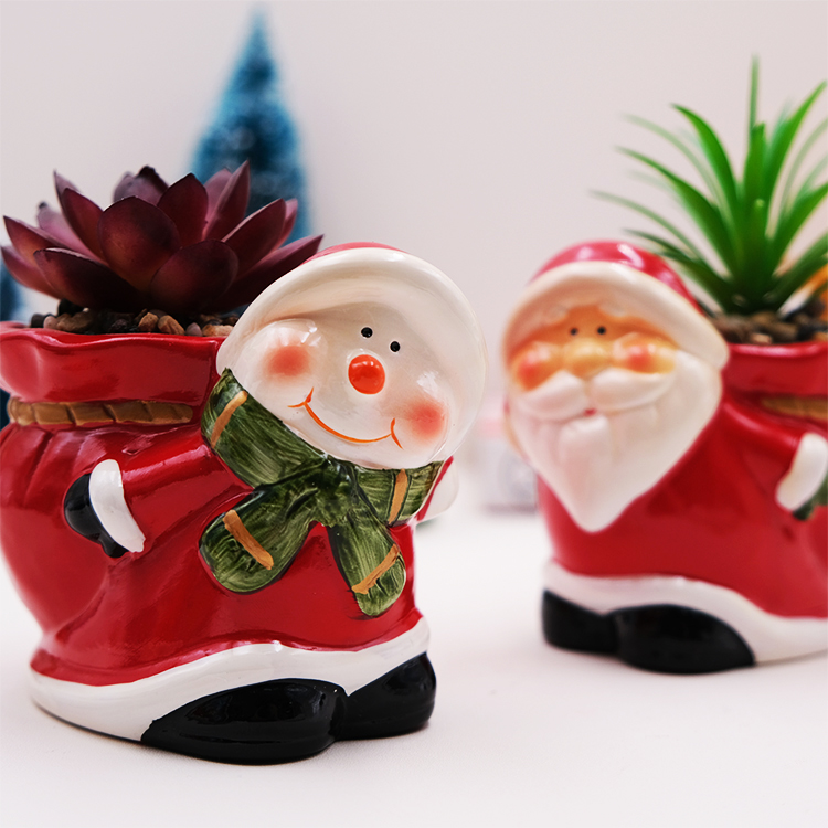 2025 Christmas Table Decoration Santa Claus Ceramic Potted Decoration Christmas Snowman Decoration