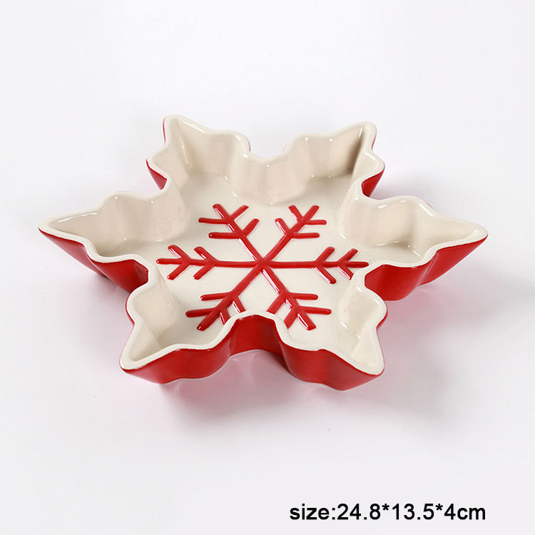 Bagong Disenyong Dekorasyon sa Pasko na Snowflake Ceramikong Plato para sa Pagkain o Prutas para sa Dekorasyon ng Bahay sa Pasko