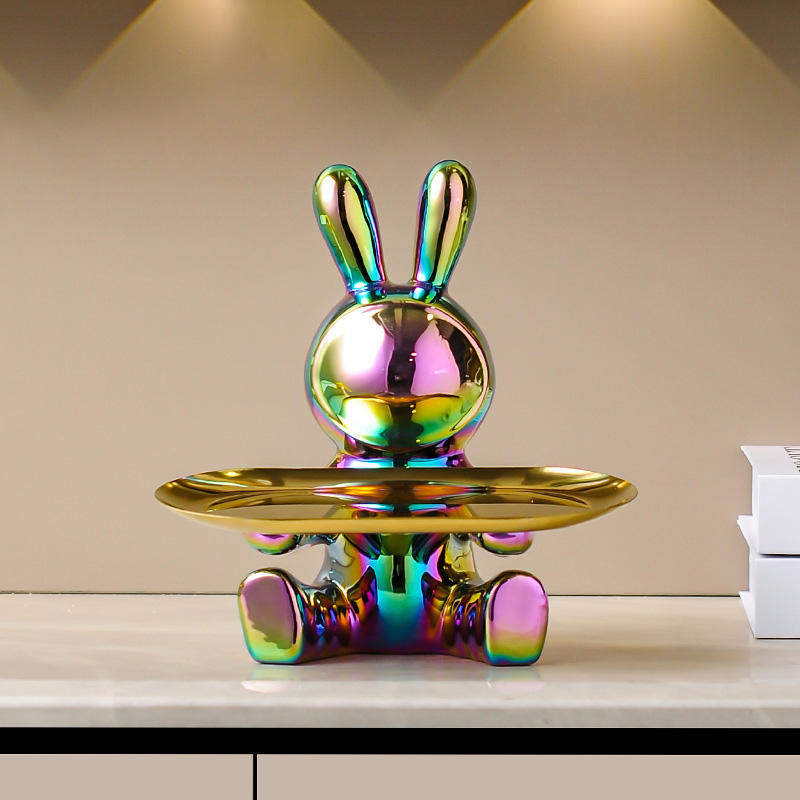 Home Decor Ceramic Crafts Nordic INS Style Electroplated Rabbit Storage Tray Office Home Decoration Accessories Gift Set