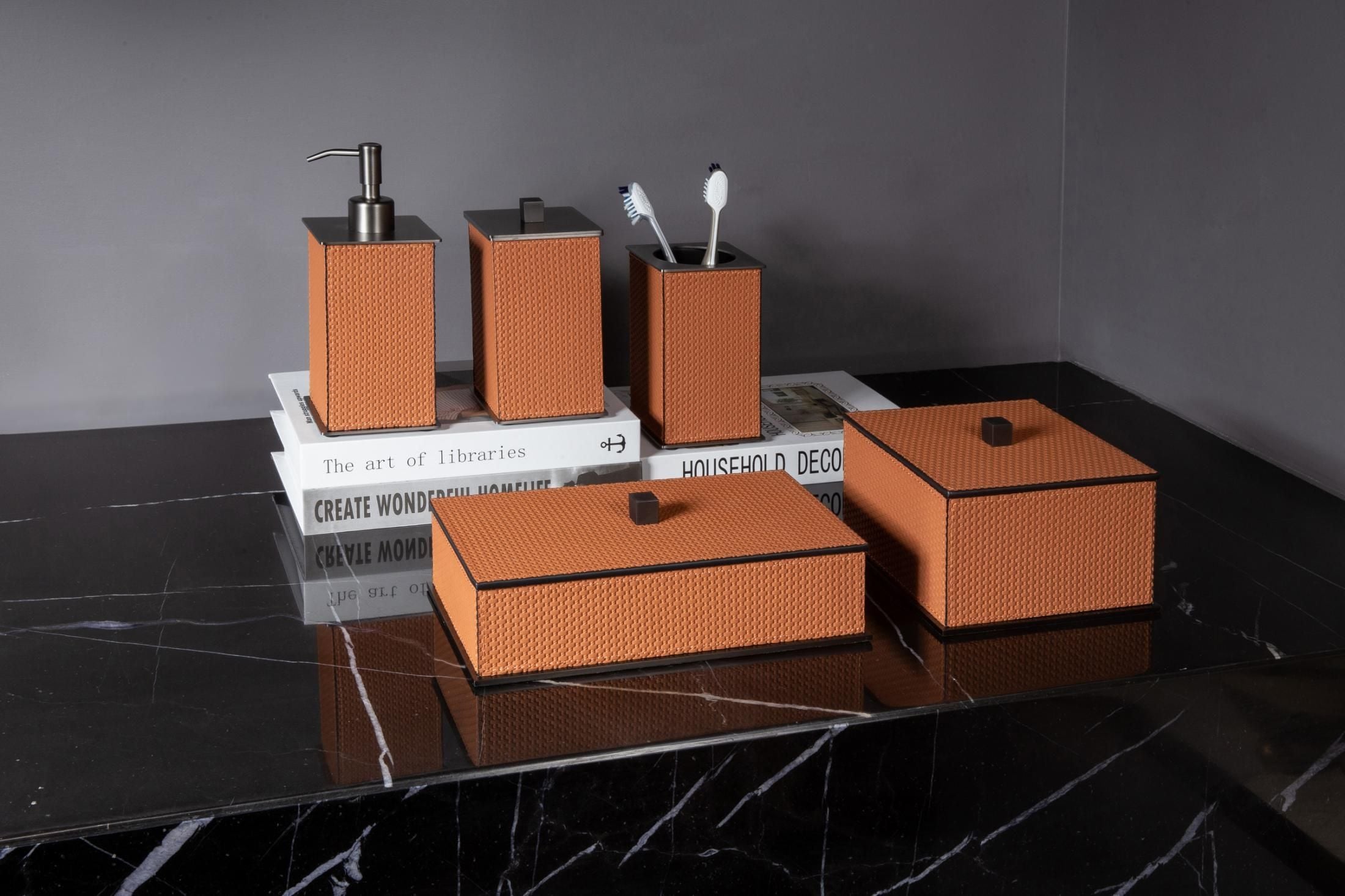 Modern Luxury Leather Bathroom Accessories Set Selling separately soap dispenser for Home Hotel Decoration