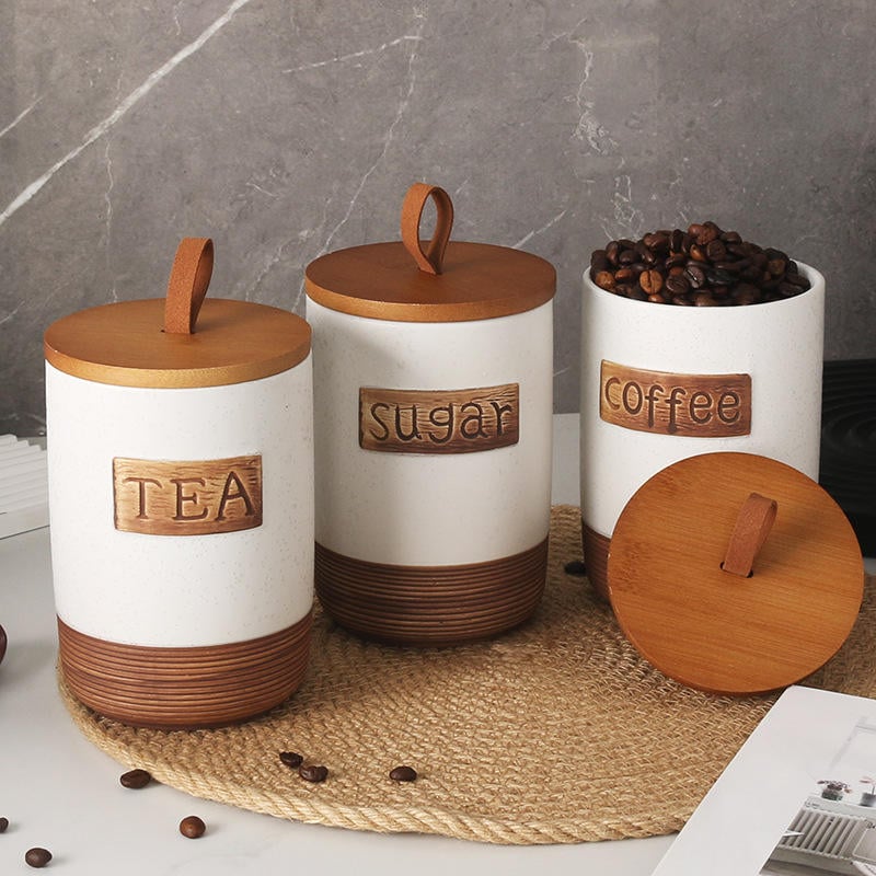 Large Storage Containers with Lids, Ceramic Coffee Container Kitchen Food Storage Jars for Spice Sugar Tea Bag