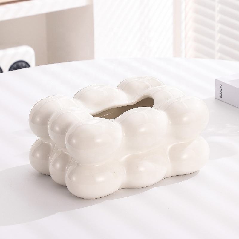  Cute Cotton Candy Extraction Paper Box Ceramic Tissue Box Decoration Living Room Table Tissue Box Storage Home Decoration Art