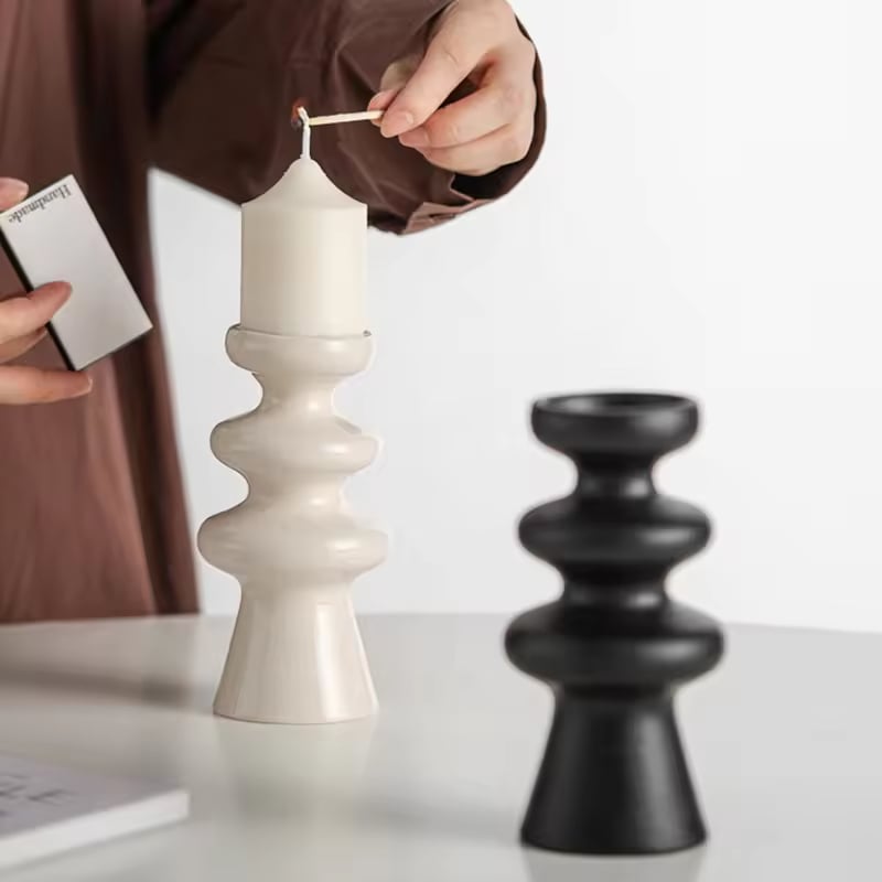 Modern Decorative White Ceramic Vessel Candle Holder Big Tall Pillar Tapper Candlesticks Home Decor Lanterns & Candle Jars