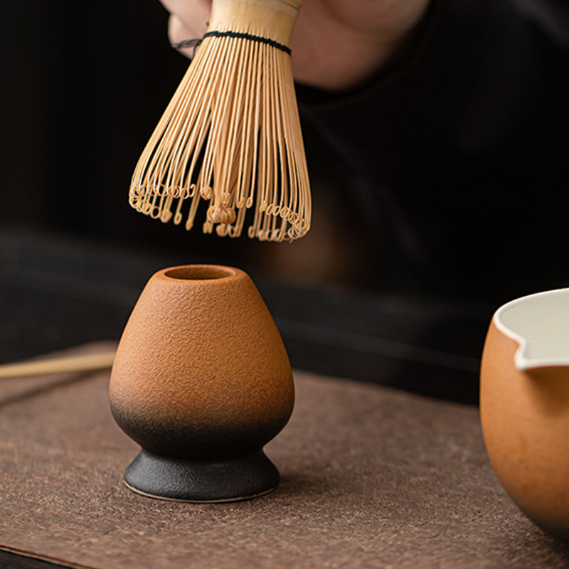 Rough Ceramic Matcha Bowl with Spout Matcha Tool Brush Japanese Tea Bowl Matcha Cup Stirrer Tea Brush Utensils Set