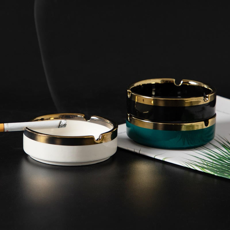 Custom Logo Porcelain Ash Tray With Lid Ceramic Round Multipurpose Geometric Windproof Decoration Smoking Cigarette Ashtrays