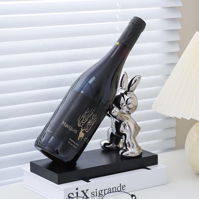 Modern Light Luxury Ceramic Gold Animal Ornaments Silver Wine Rack Ornaments Dining Table Living Room Home Decoration
