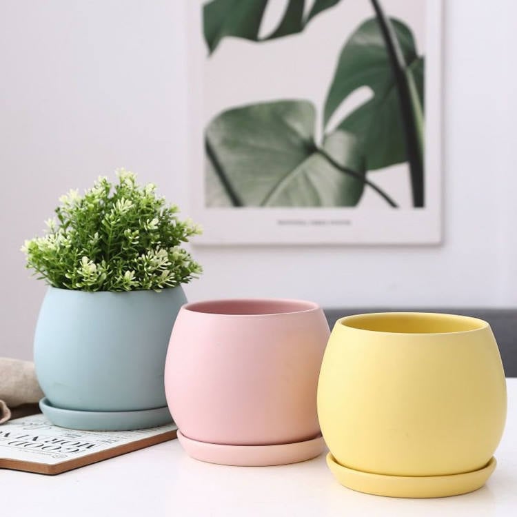 Hot Selling Matte Round Garden Containers Ceramic Plant Pot Small Succulent Planter Pots for Plants Succulent