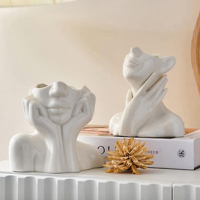 2025 High-End White Ceramic Vase New Arrival Art Creative Human Face Ceramic Design for Hotel Home or Office Decor