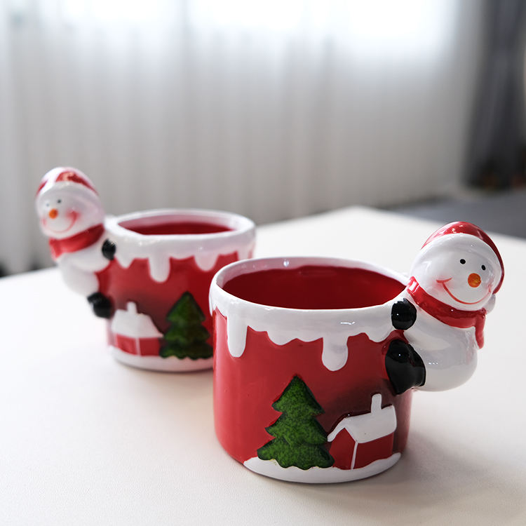 New Factory Direct Sale Home Decoration Custom Size Christmas Santa Claus Gift Ceramic Snowman Candle