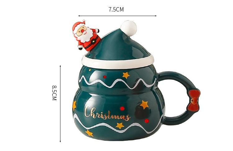 Christmas Ceramic Cup With Lid Spoon Cartoon Santa Claus Gift Box Christmas Mug