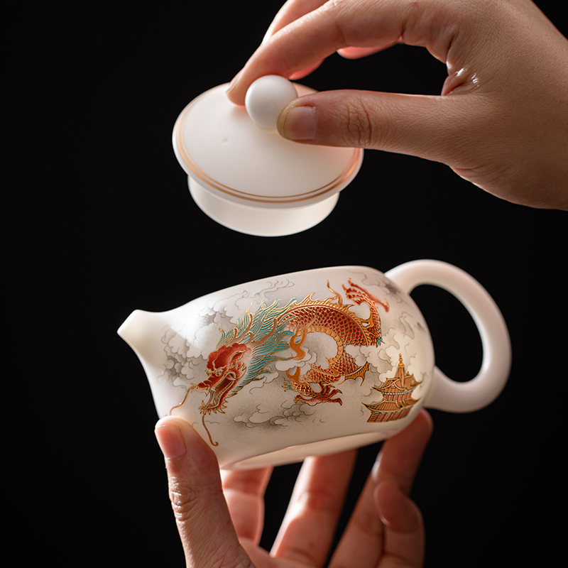 High-end White Porcelain Vegetarian Brewing Teapot Ceramic Kung Fu Tea Set Large Jug Gift Customised