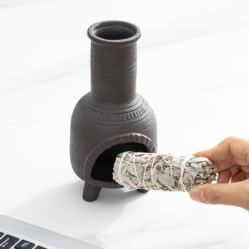 Ceramic Sage Burner and Smudge Stick Bowl Incense Holder Burner Palo Santo Stick Mini Chiminea Incense Burner for Meditation