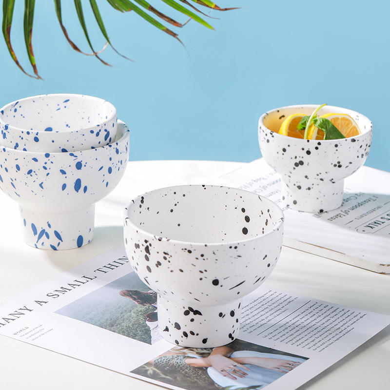 Nordic Cute Creative Ice Cream Bowls Custom Splash Ink Yogurt Salad Dessert Ceramic Bowl for Home