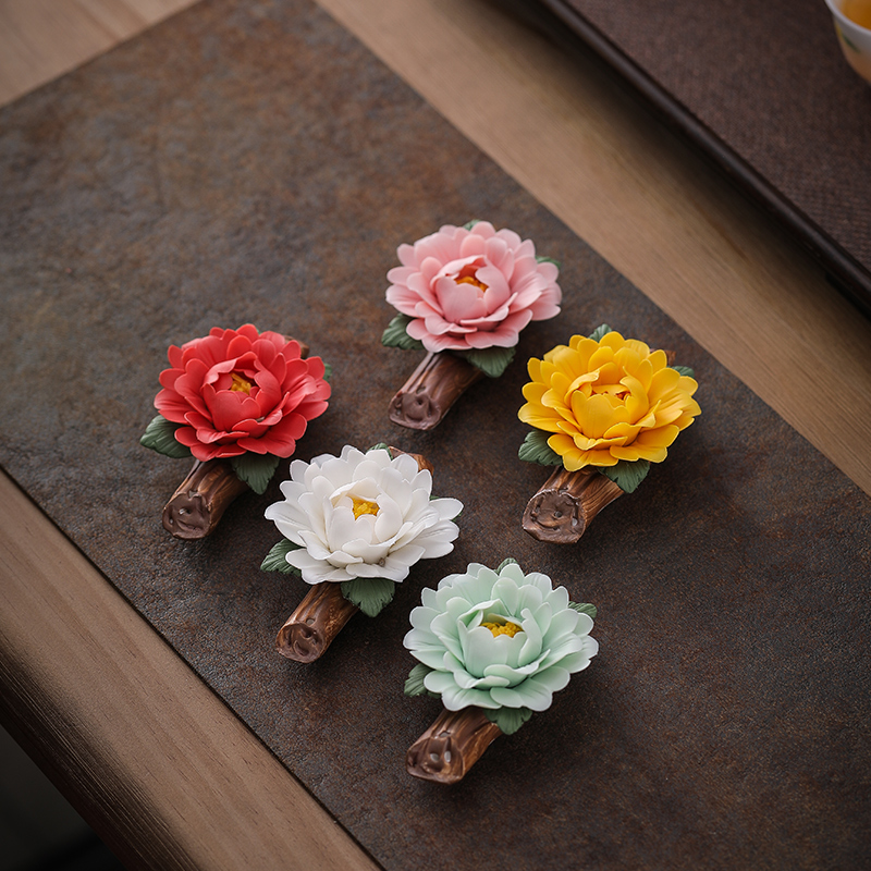 Creative Aromatherapy Ceramic Hand Pinched Peony Flower Thread Incense Holder Handmade Porcelain Flower Living Room Tea Room Desktop Decorative Flower Ornament