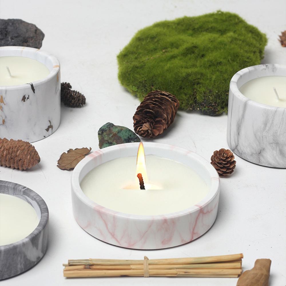 Custom Logo Size Black Grey Marbled Pattern Ceramic Empty Candle Making Container Vessels Jar
