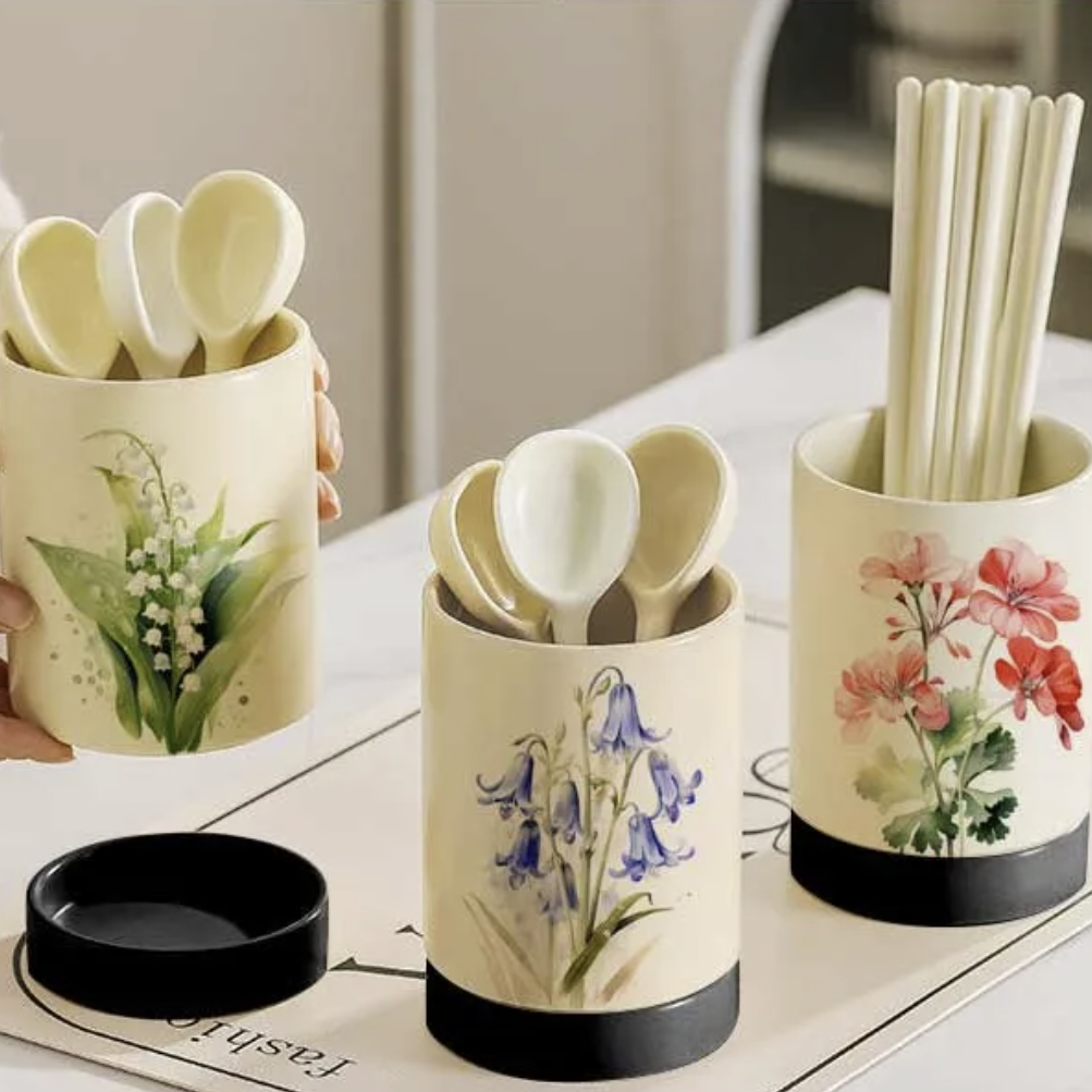 Ceramic Chopsticks Holder Blank Custom Utensil Holder for Kitchen Counter Utensil Crock Countertop Organizer