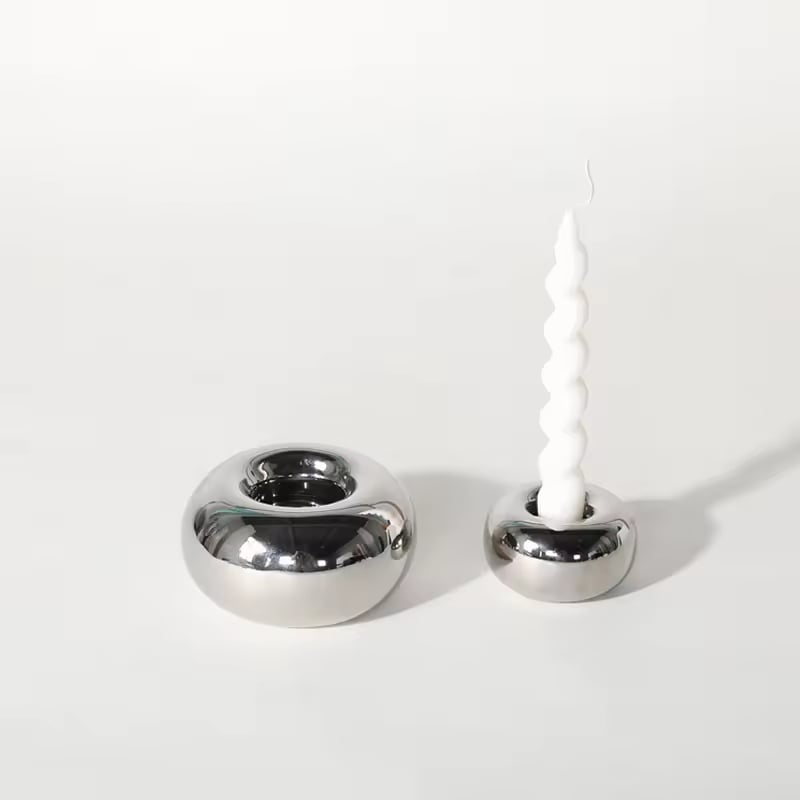 Factory Custom  Mini Modern Creative Ceramic Candle Stick Holders Nordic Silvery Candle Holders Decorative