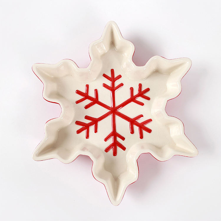 New Design Christmas Decoration Christmas Snowflake Ceramic Dinner Plate Fruit Plate for Christmas Home Decoration