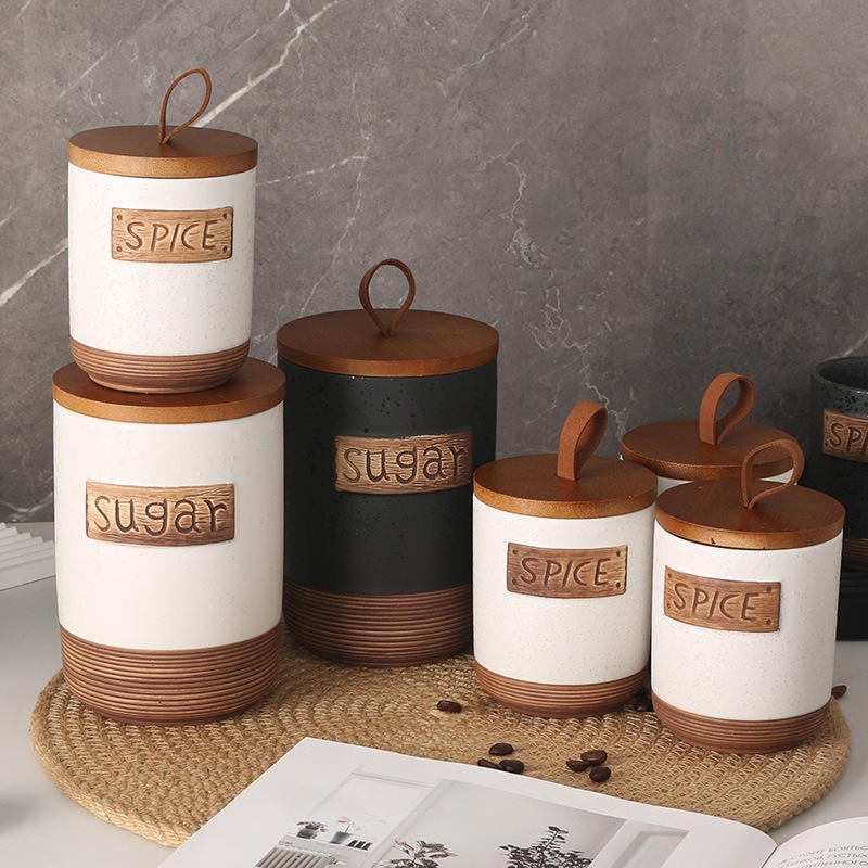 Large Storage Containers with Lids, Ceramic Coffee Container Kitchen Food Storage Jars for Spice Sugar Tea Bag