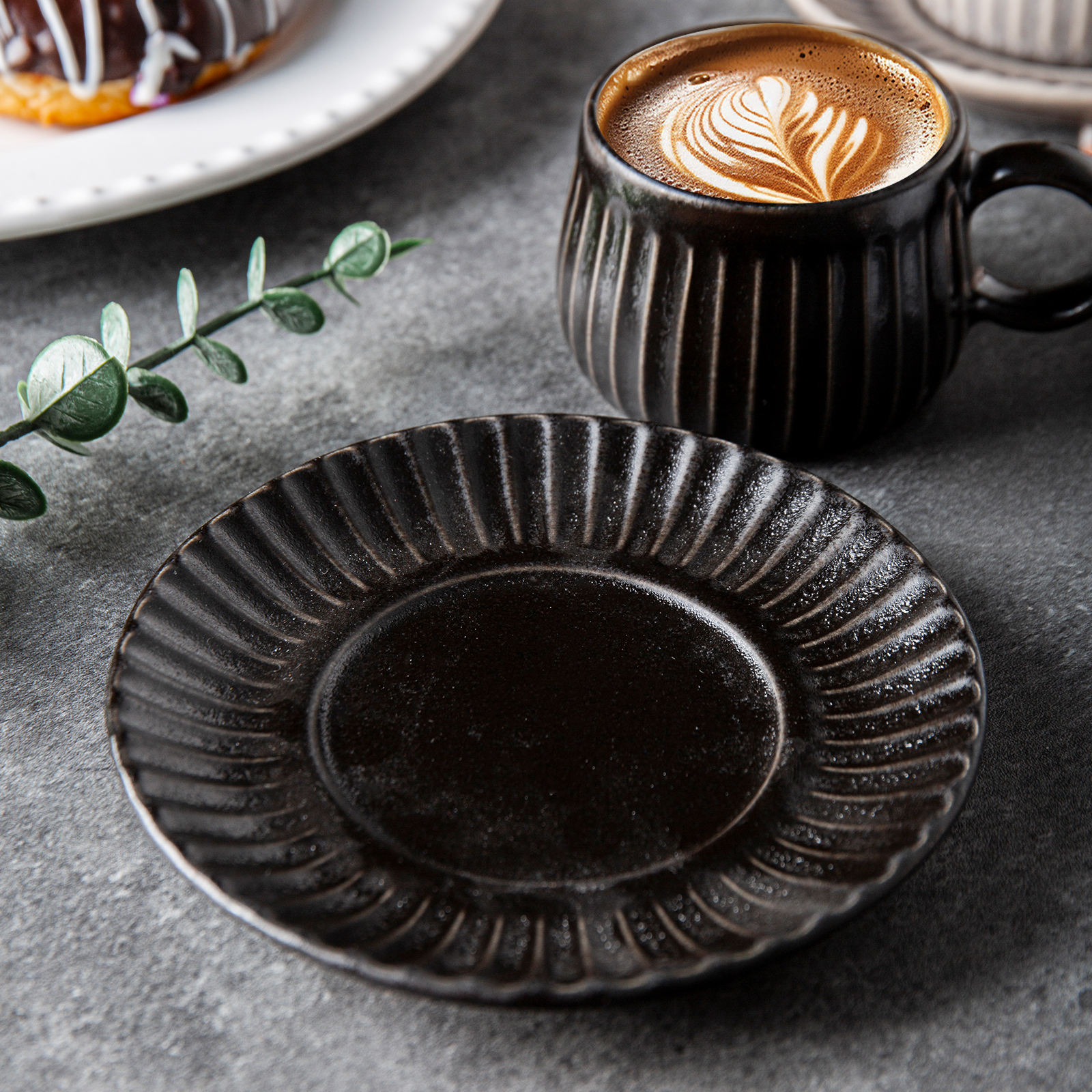 Handmade Japanese Style Vintage Ceramic Coffee Cup with Saucer Set Tea Cups Latte Pottery Mugs Plates