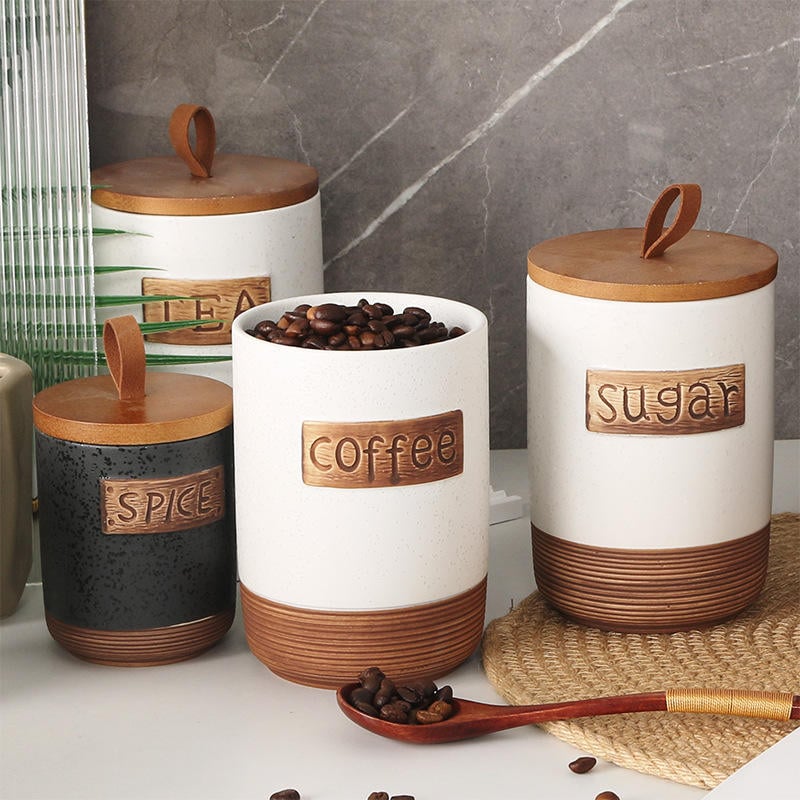 Large Storage Containers with Lids, Ceramic Coffee Container Kitchen Food Storage Jars for Spice Sugar Tea Bag