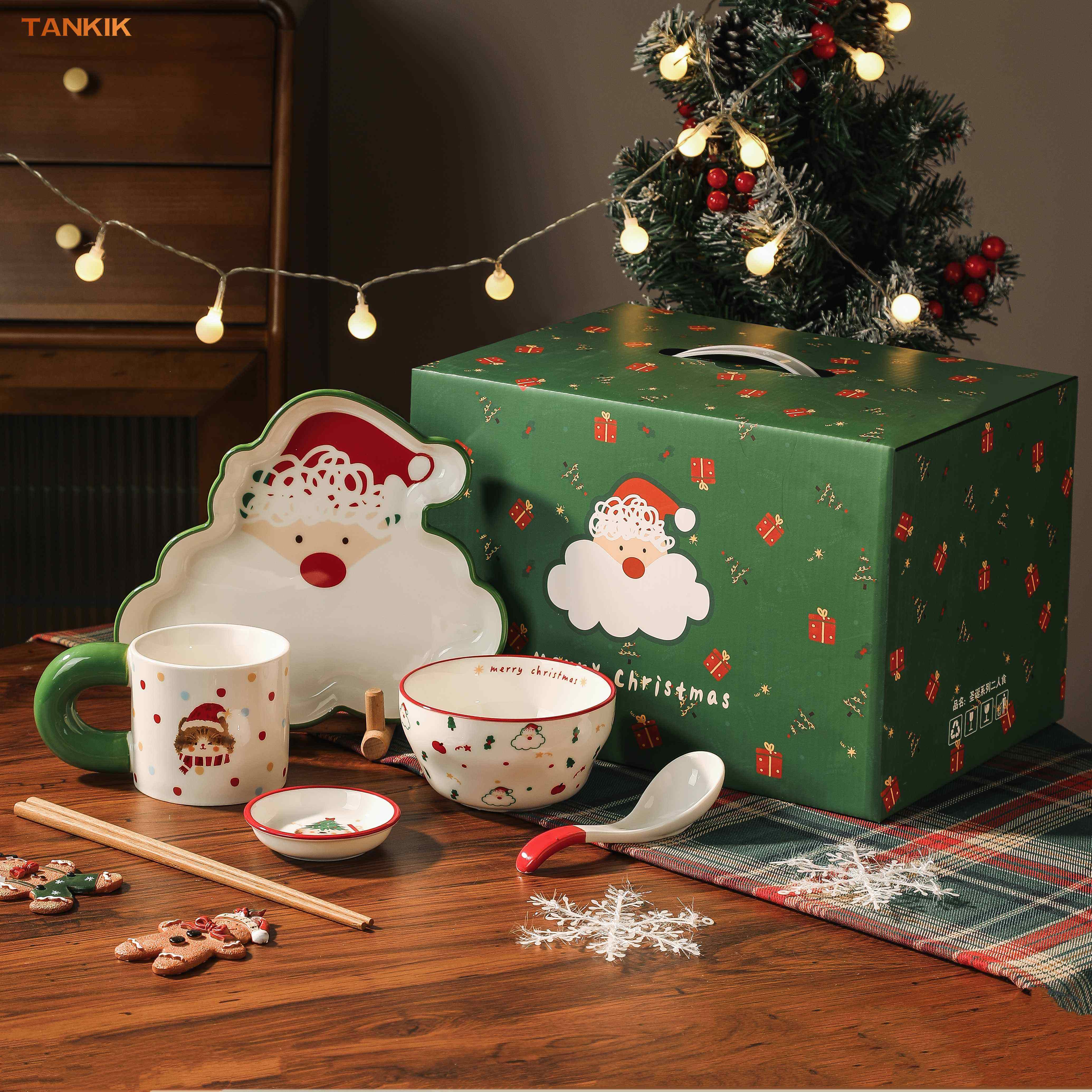 New  Cartoon Santa Claus Christmas Family Daily Friend Gift Mug Dinnerware Ceramic Porcelain Gift Bowl Plate Cup