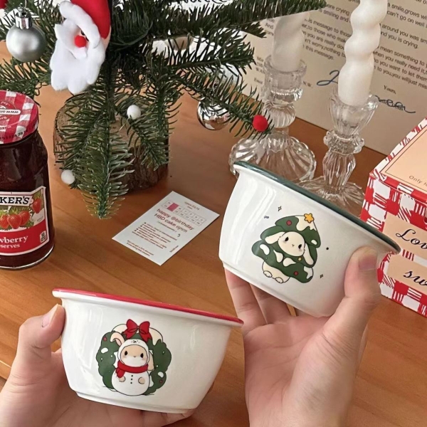Christmas Ceramics Ins Style Bunny Christmas Tree Ceramic Mug Rice Bowl