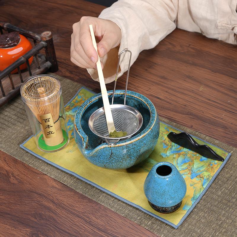 Matcha Bowl Ceramic Kiln-Formed Japanese Matcha Tea Bowl Set Tea Brush Set Bamboo Matcha Brush Song Dynasty Tea Ceremony Gift Set