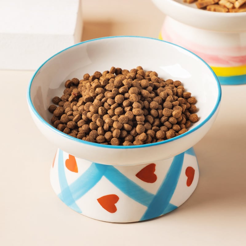 2025 Ceramic Stand High Diagonal Rainbow Cat Dog Food Water Bowl with Anti-Rollover Neck Protection Anti Slip Pet Bowls Feeders