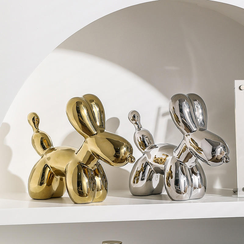 Home Decor Ceramic Crafts Nordic Light Luxury Creative Electroplating Balloon Dog Decoration Advanced Sense Home Accessories