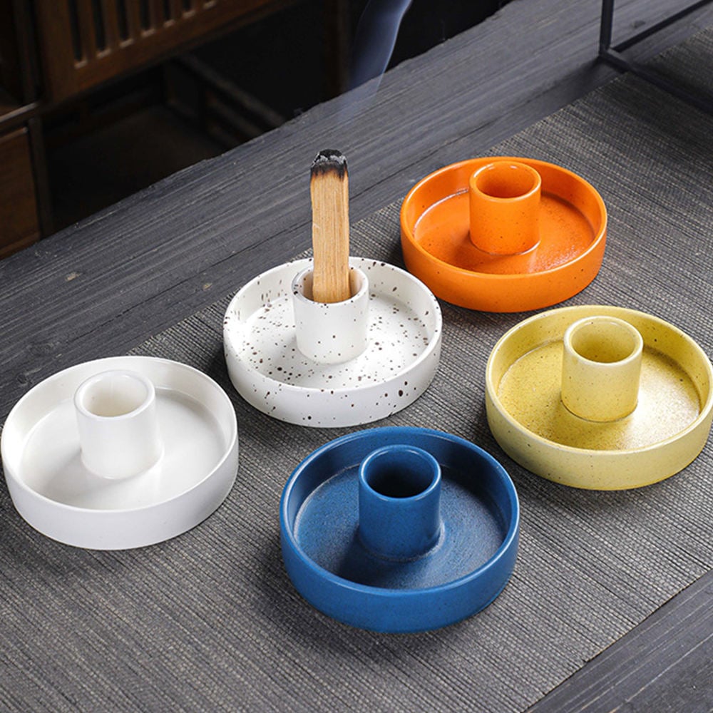 Multi-Purpose Candlestick Holder Ceramic Incense Burner with Elegant Design Centerpiece Round Candlestick Palo Santo Holder